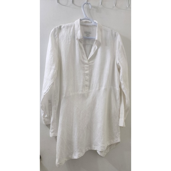 J. Jill Tops - J.Jill Love Linen White Asymmetrical Hem Tunic Top Split Neck Long Sleeve Small